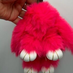 Fuzzy Pink Keychain with White Accents